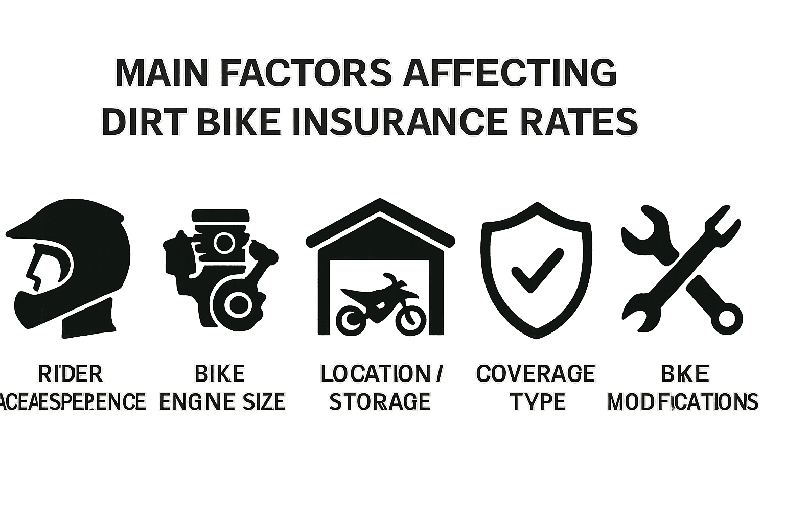 Infographic showing factors affecting dirt bike insurance rates including rider profile, bike type, and location