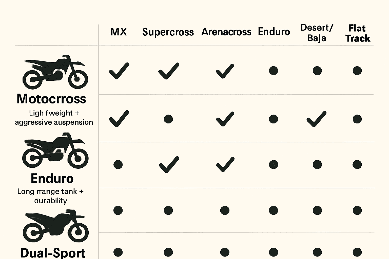 dirt bike terrain types fuel consumption infographic