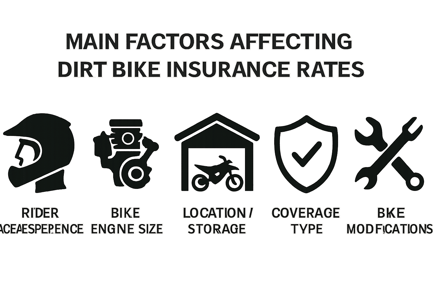 Infographic showing factors affecting dirt bike insurance rates including rider profile, bike type, and location